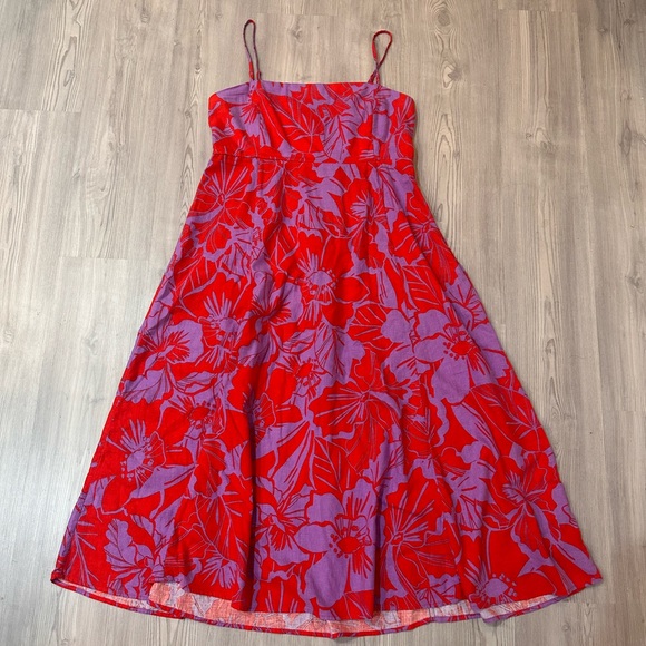Gap Linen-Blend Midi Dress in Purple Lilac and Red Coral Floral - Picture 5 of 11